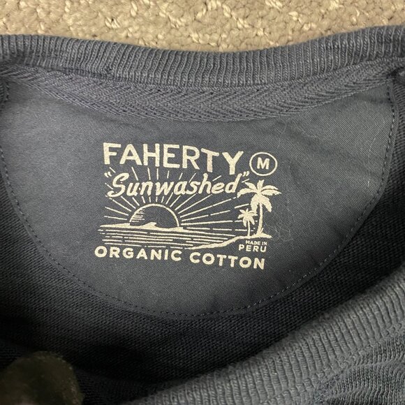 Faherty Sunwashed Shirt Mens Medium Blue Long Sleeve Sweatshirt Crewneck Organic - Picture 6 of 10